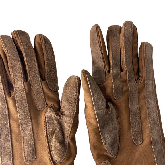 Vintage 80s Isotoner Brown Nylon Leather Driving Gloves S/M Lightweight Soft - Picture 16 of 16